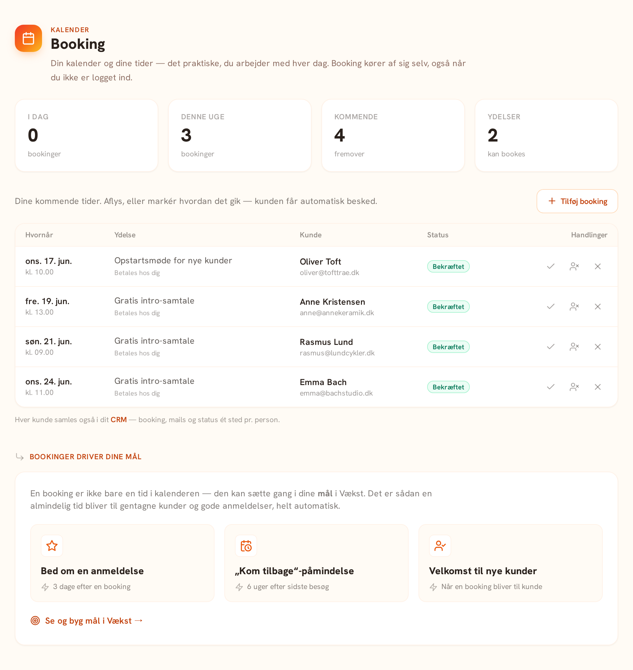 Booking i Welltoasted — kommende tider, ydelser og kalender
