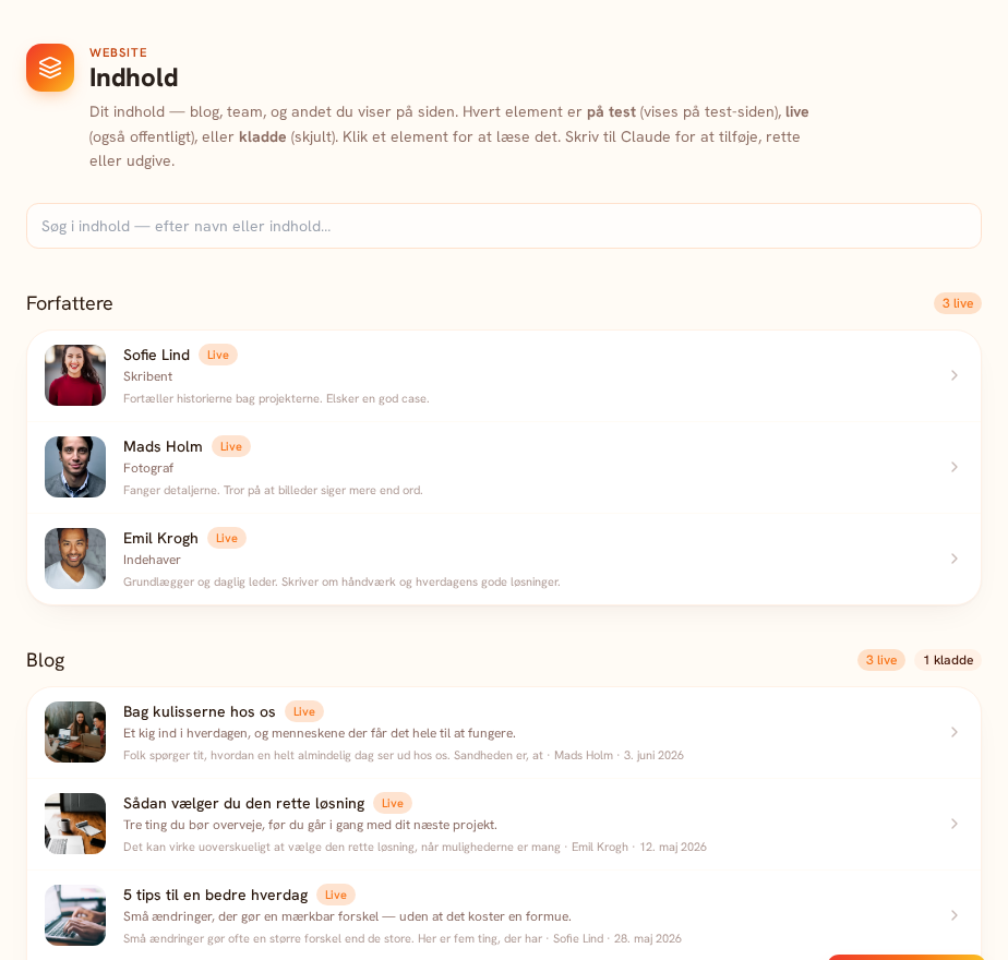 Indhold i Welltoasted — blog og forfattere med live- og kladde-status
